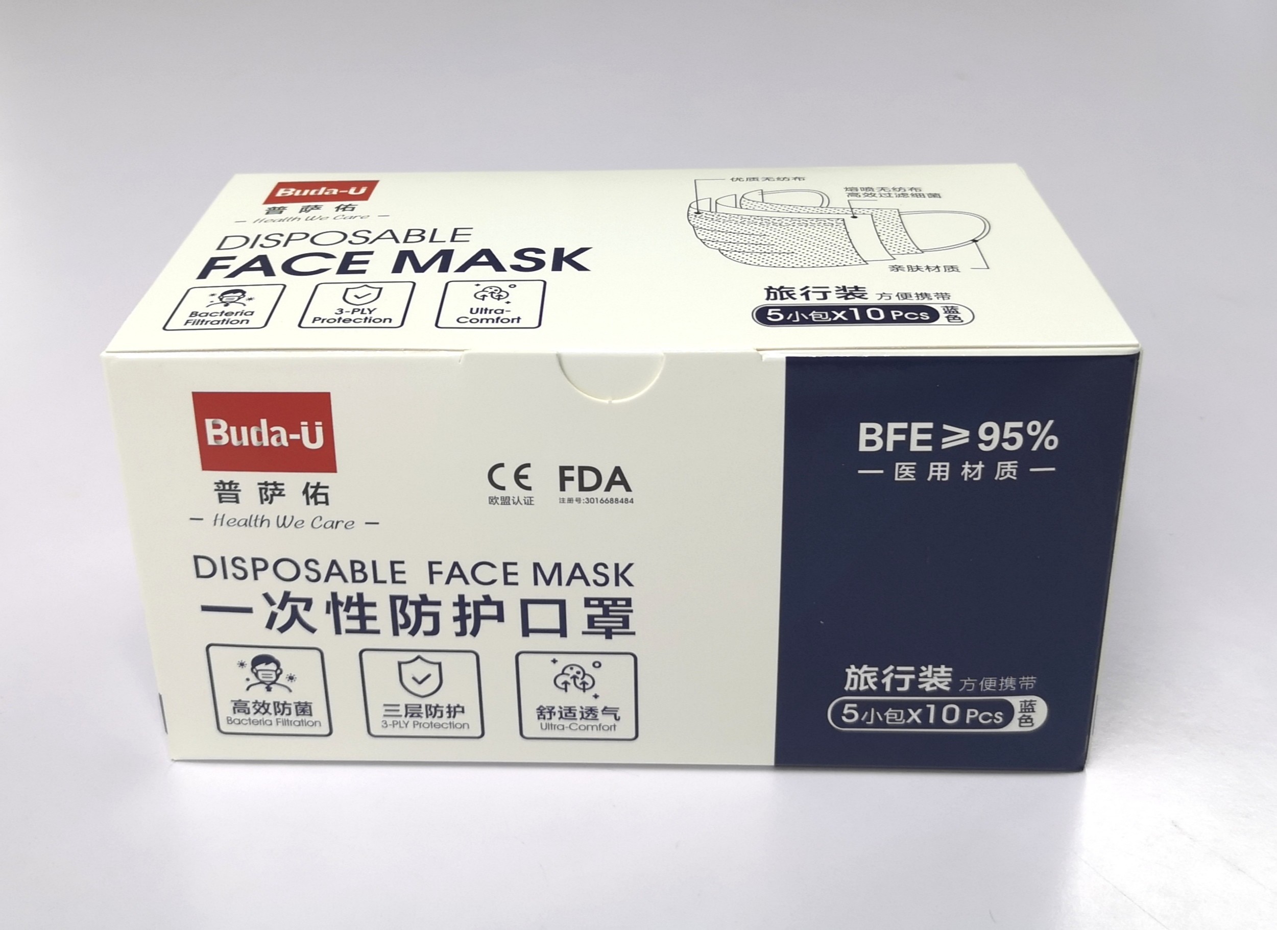 Blue Disposable Protection Mask , Medical Face Mask Manufactured In Dust Free Workshop , Standard YY0969-2013