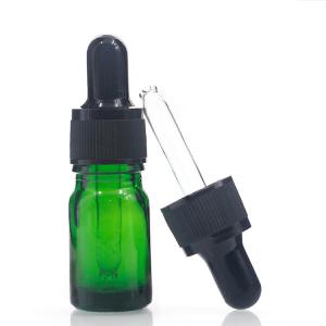 Quality Cosmetic Liquid Small Green Glass Bottle 5ml Essential Oil Bottles With Dropper wholesale