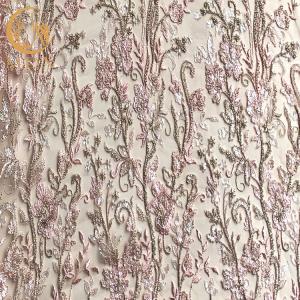 Quality Embroidery Mesh Wedding Lace Fabrics Nigerian Beaded 140cm Width wholesale