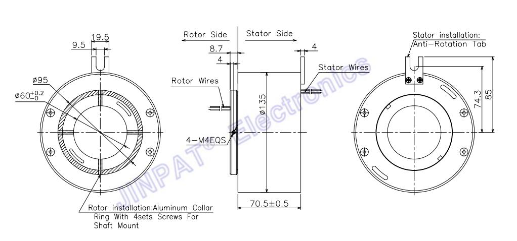 12 Circuit 5A Electrical Swivel Connector Low Contact Resistance Via Diameter 60mm