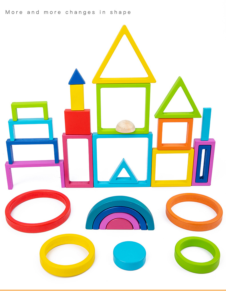 Wooden Montessori Baby Developmental Toys Art Geometric Creative Puzzle Rainbow