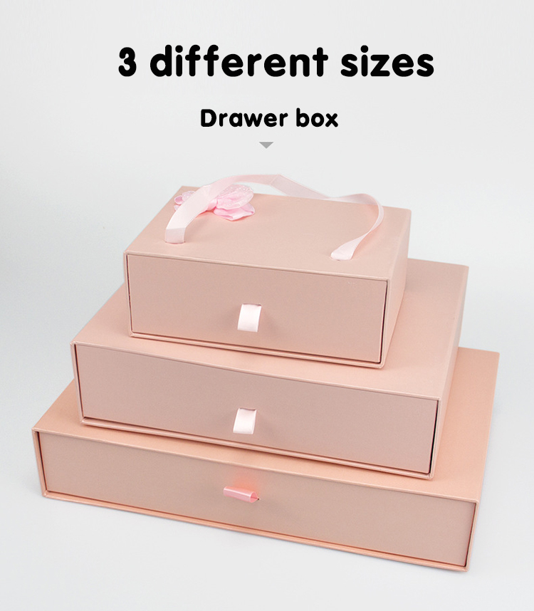 Drawer Type Storage Cardboard Box Luxury Jewelry Ribbon Bow Gift Box With Handle