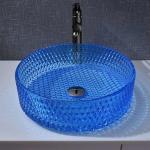 Round 120mm Bathroom Wash Basin Glass Type Blue Colour Crystal Diamond