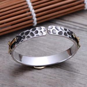 Quality 925 Silver Golden Two Tone Women Open Cuff Bracelet Cross Madonna Style (057402) wholesale