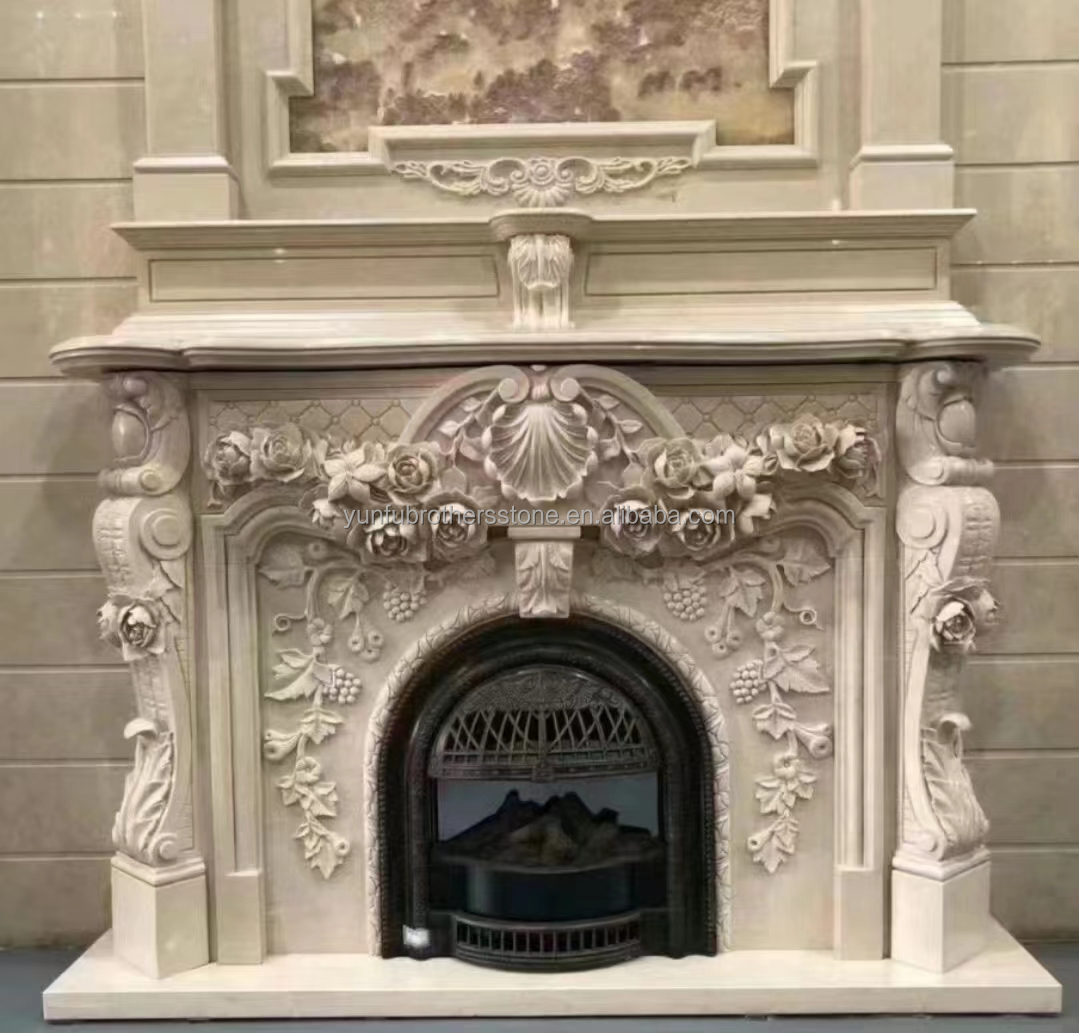 Modern Italian Style Marble Fireplace Mantel Indoor Decorative Stone Fireplace in Granite
