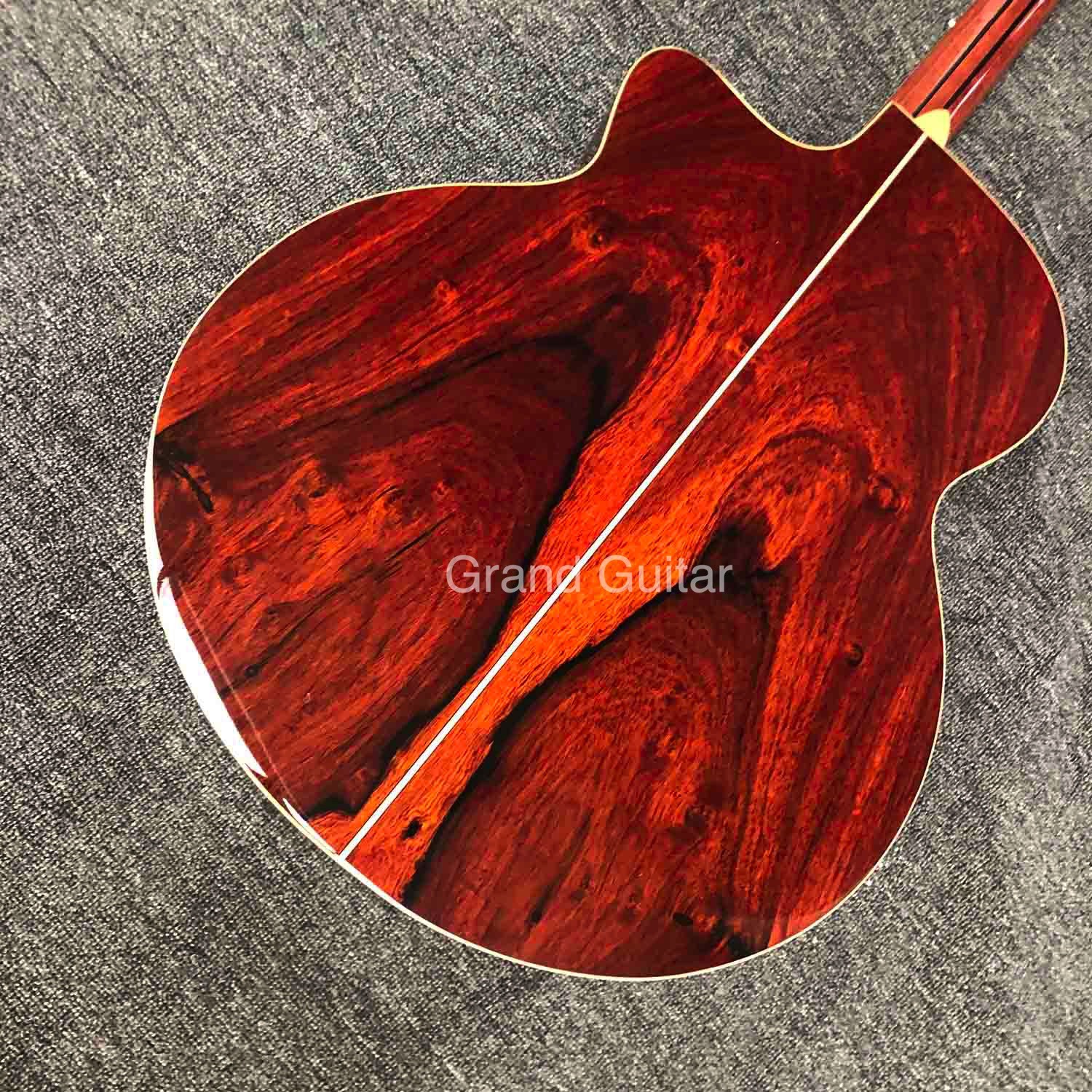 Custom Solid Cocobolo Wood Back Side Cutaway Acoustic Guitar in Natural