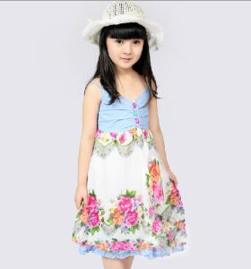 Quality Flower Beach Dress , Cotton Childrens Clothes Summer Flora Sleeveless wholesale