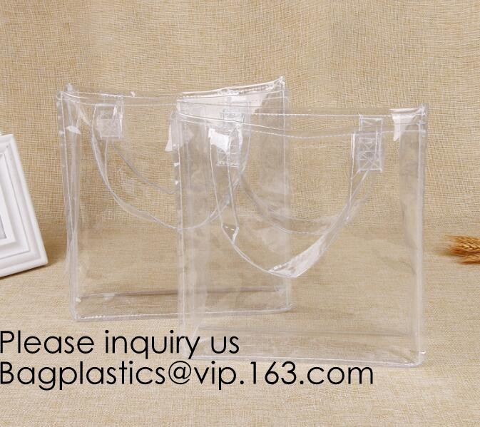 Manufacturer Custom Logo Transparent Clear PVC Plastic Portable Packaging Promotional Gifts Shopping Tote Bag, bagease