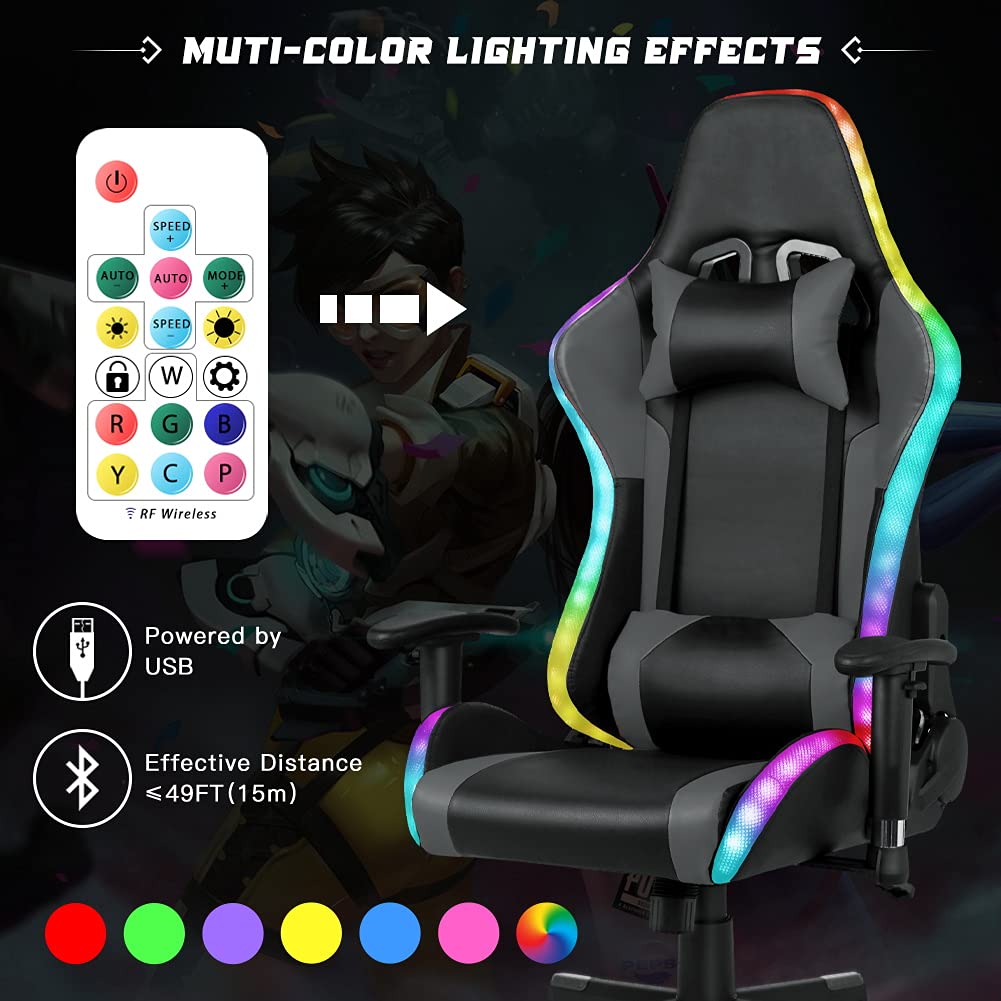 Customized Color Leather RGB Gaming Swivel Chair with LED Light Bar and Massage Feature
