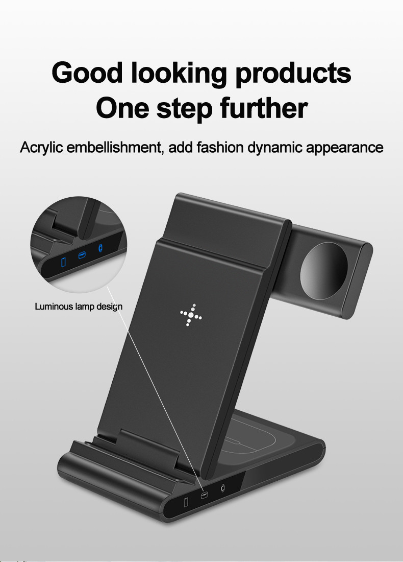 3-In-1 Multifunctional Foldable Wireless Charging Stand for Smartphones
