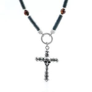 Quality Retro hip-hop stainless steel cross skull pendant, trendy boyfriend necklace hang tag wholesale