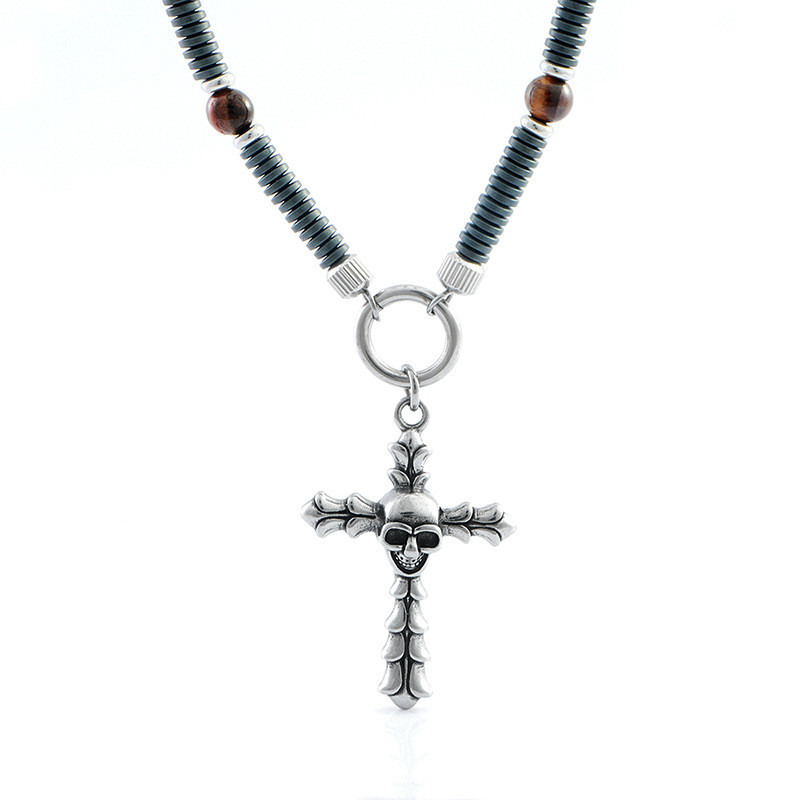 Retro hip-hop stainless steel cross skull pendant, trendy boyfriend necklace hang tag