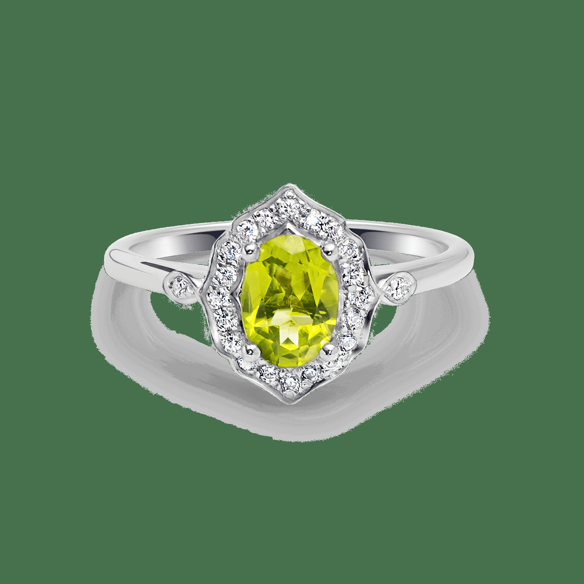 Gold oval beautiful, elegant peridot ring, vintage shape and natural, bright oval peridot