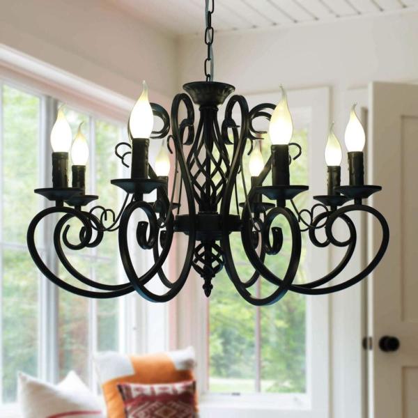 Vintage Wrought Iron Chandelier Candle Light Black Metal country chandelier(WH