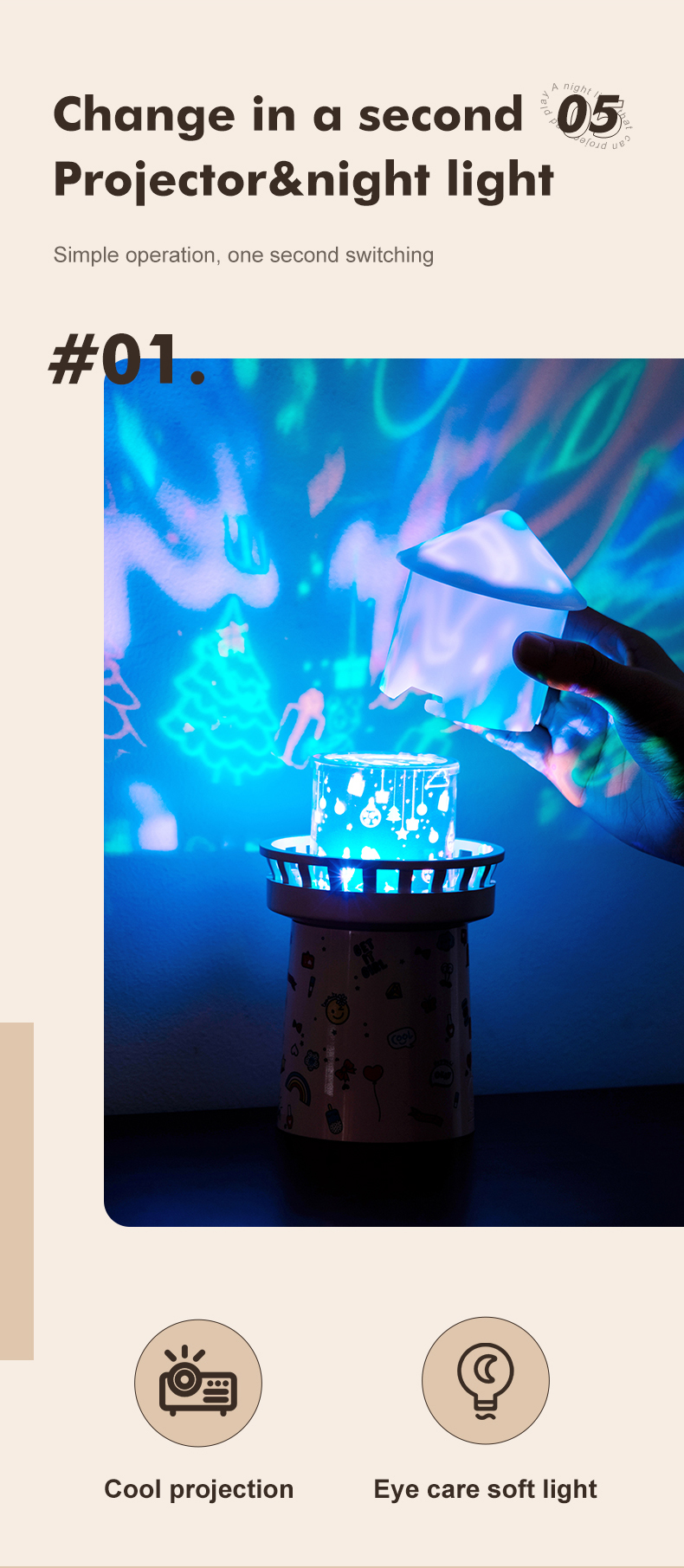 2022 Creative Gift 360 degree Rotating Watchtower Projection lamp 1500mAh Rechargeable sleeping Night Light Music Box Fo