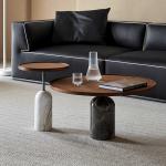 Central Oak Veneer Coffee Table Wood Top Marble Finish For Living Room