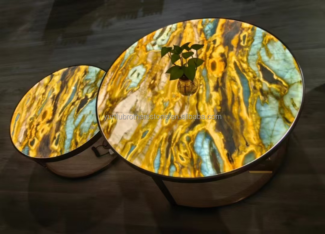 Maldives Blue Luxury Stone Translucent Polished Big Slab for Hotel Dining Table Set
