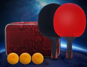 Quality 4 Star Ping Pong Paddle Set Black Plywood Handle 4 Bats and 3 Balls in Bag Reverse Rubber wholesale