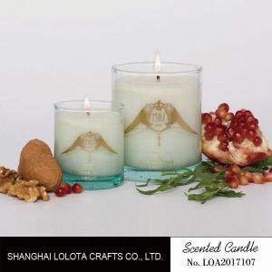 Quality Thick Bottom Glass Jar Scented Candles , Beautiful Pattern Blue Jar Candle wholesale