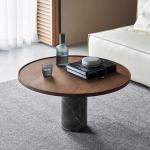 Central Oak Veneer Coffee Table Wood Top Marble Finish For Living Room