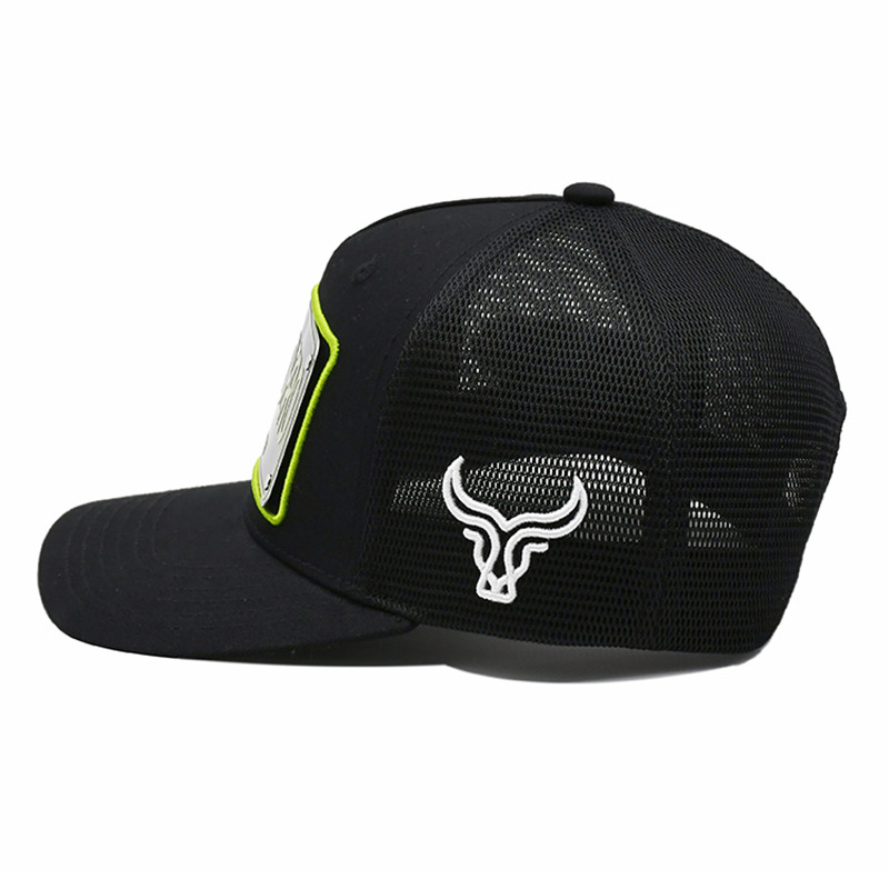 High Profile 5 Panel Trucker Cap In Black Red White Blue Custom Color