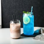 Reusable Borosilicate Glass Tumbler With Straws , Stain Free Glass Cappuccino