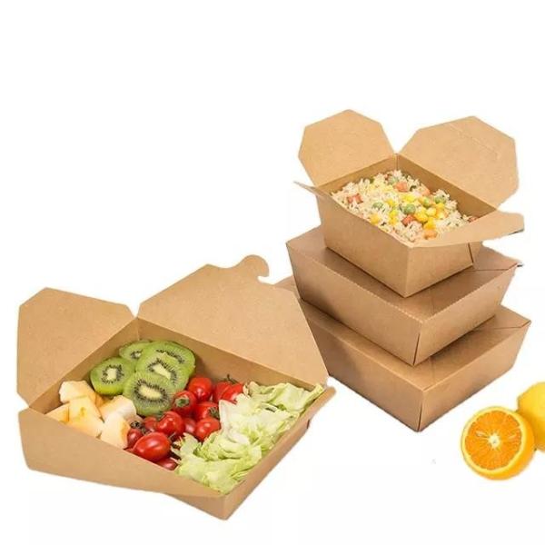 Disposable Paper Take Out Food Containers Microwaveble Folding Natural Kraft