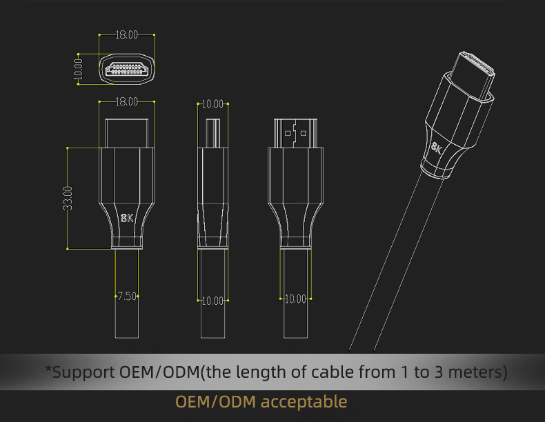 Male To Male 8K 60HZ HDMI Copper Cable Zinc Alloy