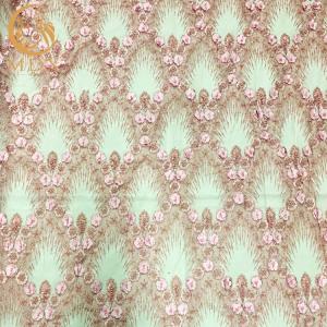 Quality Pink 3D Flower Embroidered Lace Fabric For Wedding Dresses wholesale