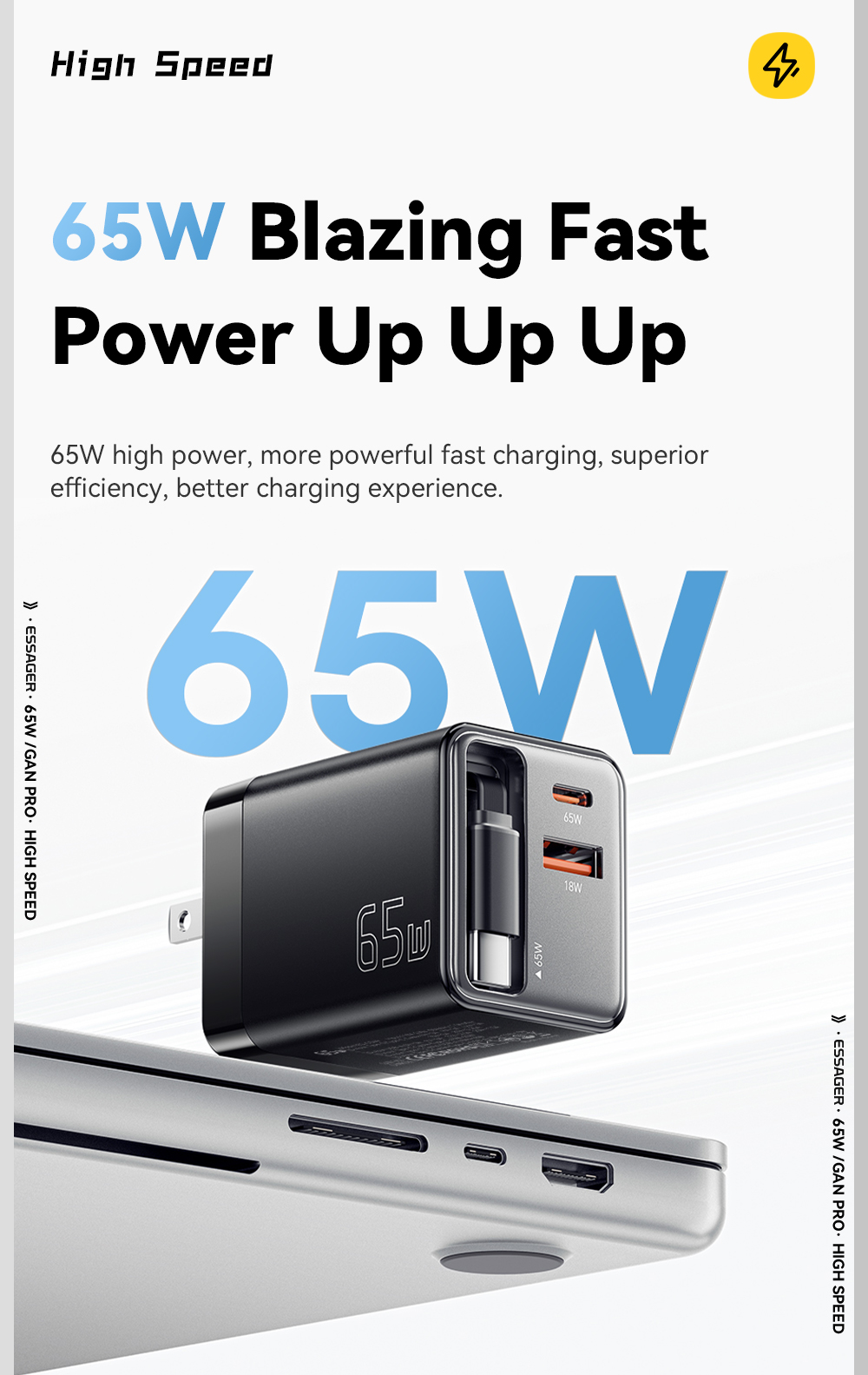 ESSAGER ES-CD49 Series 2 Ports 65W GaN Charger USB Wall Adapter