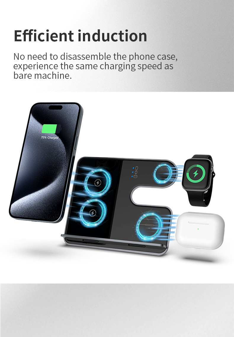 Detachable Braket Qi Standard 3in 1 Wireless Charging for Smart Devices