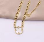 K Gold Stainless Steel Jewelry Set Lush Simple White Fritillary Inlaid Chain