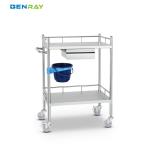 2 Layer Hospital Stainless Steel Medical Instrument Trolley