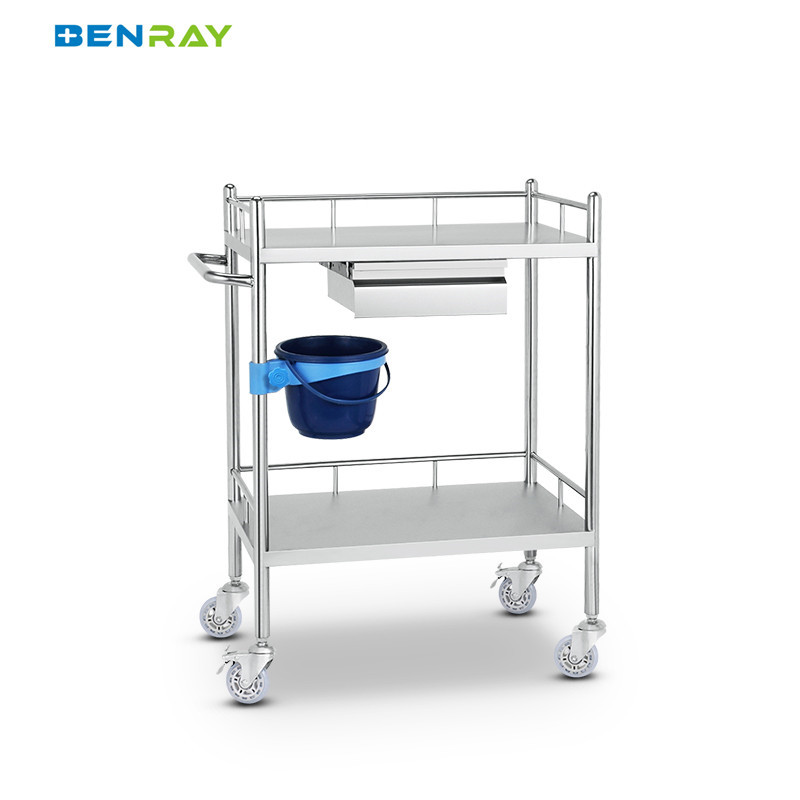2 Layer Hospital Stainless Steel Medical Instrument Trolley