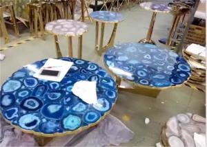Quality Luxury Marble Table Tops Blue Agate Stone Top Polished Finish Round Shape wholesale