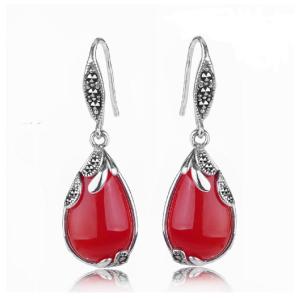 Quality Retro Jewelry Thailand Silver with Marcasite and Red Agate Earrings (JA1750RED) wholesale