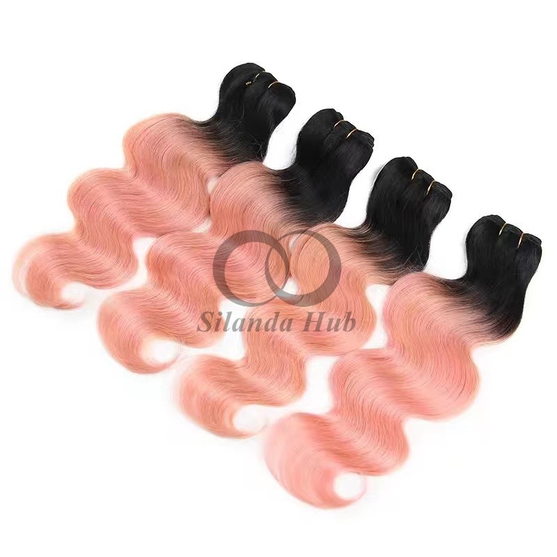 #T1B/Pink Body Wave Remy Human Hair Bundles Sew In Weave Bundles Brazilian Bundle Deals