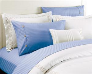 Quality Polyester Cotton Bedsheets in Blue Color Sateen Stripe Flat sheet set 4pcs wholesale