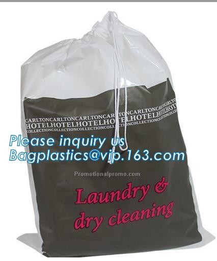 Biodegradable LDPE material hotel laundry garment poly bag on roll,Packaging poly laundry bag with cotton string rope ha