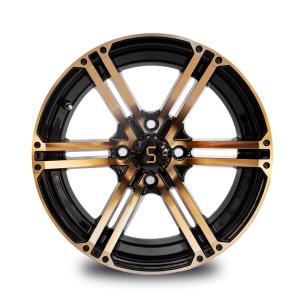 Quality 12x7 / 14x7 Golf Cart Wheels Gold / Gloss Black 4 / 101.6 PCD -25 ET wholesale
