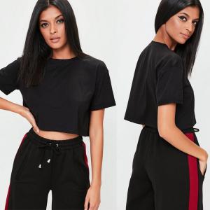 Quality Petite Clothing Black Roll Sleeve T Shirt Women wholesale