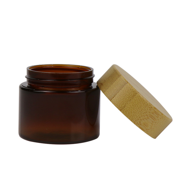 Empty Cosmetic PET Cream Jar 50g 100g Plastic Container With Wooden Lid