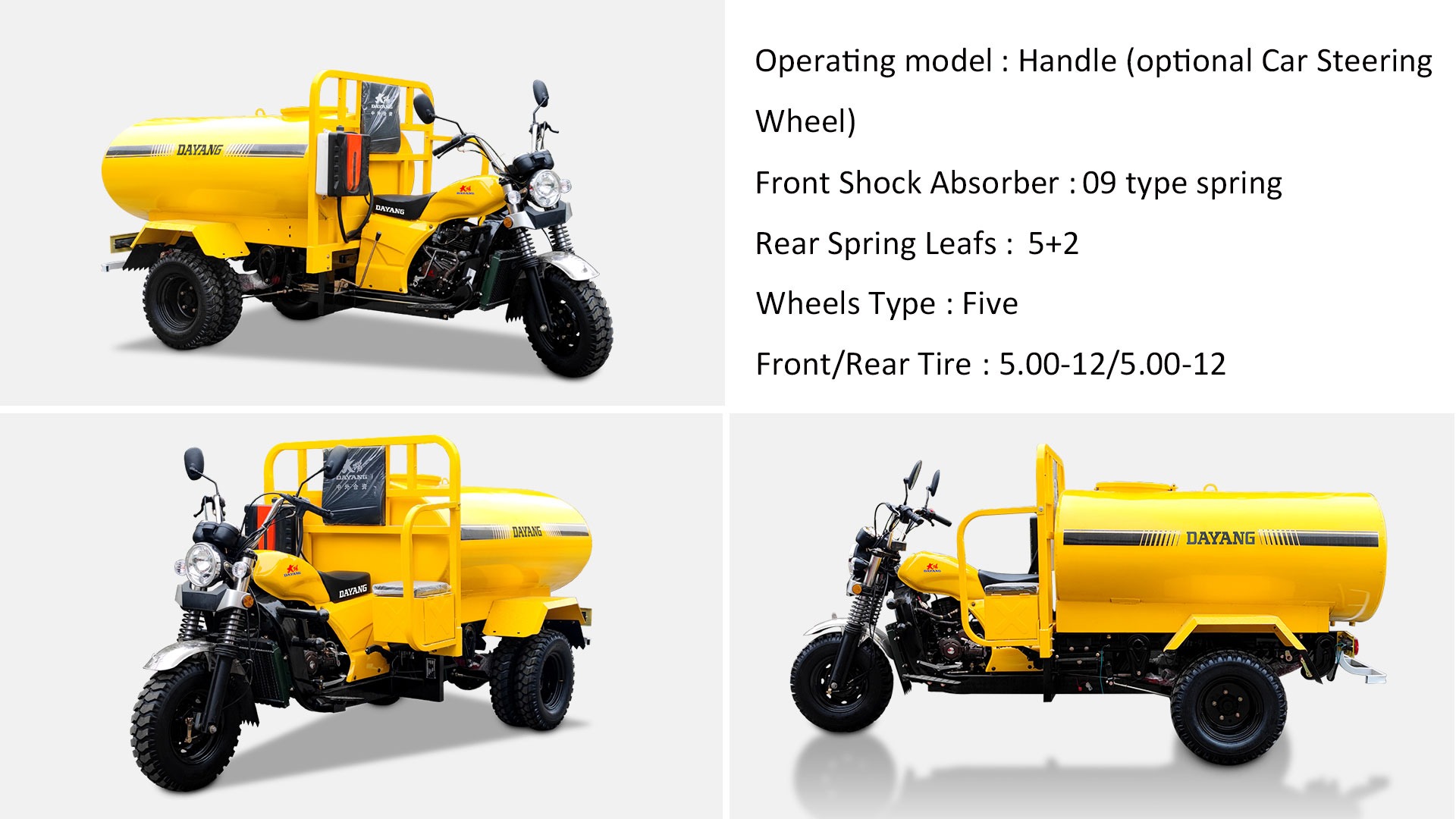 12V Cooling Mode 200cc Water Tank Adult Farm Tricycle with Front Drum Rear Drum Brakes