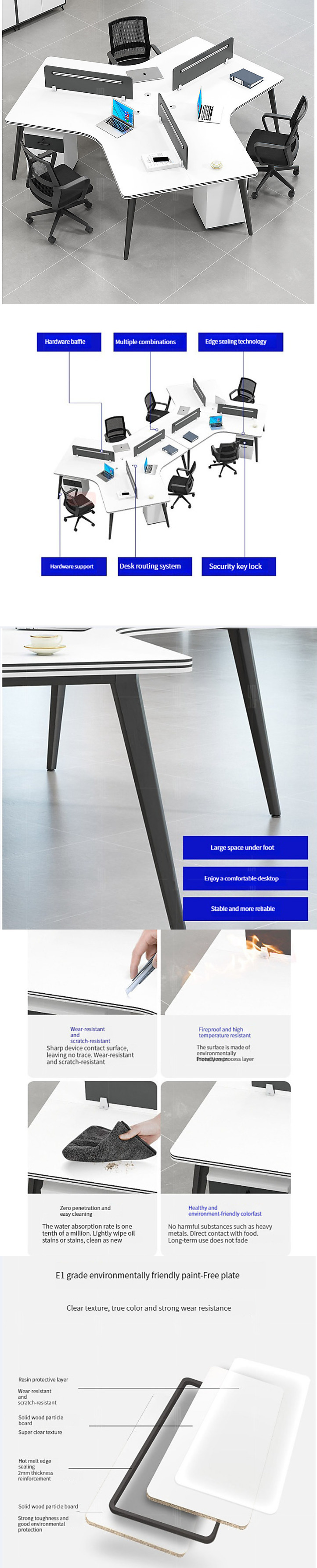 Modern Open Working Area Office Workstations with Customizable Desk and 2 / 4 / 6 Seats
