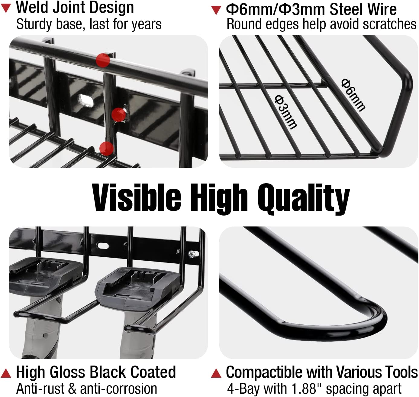 5 Drill Holders Wall Mount Metal Shelf Heavy Duty Steel Power Tool Storage for Garage