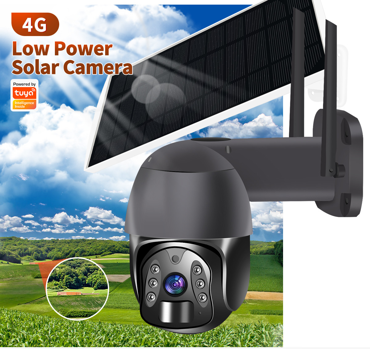 3.5W Solar CMOS SC2335 PTZ Security Camera Alexa Surveillance PTZ IP Camera