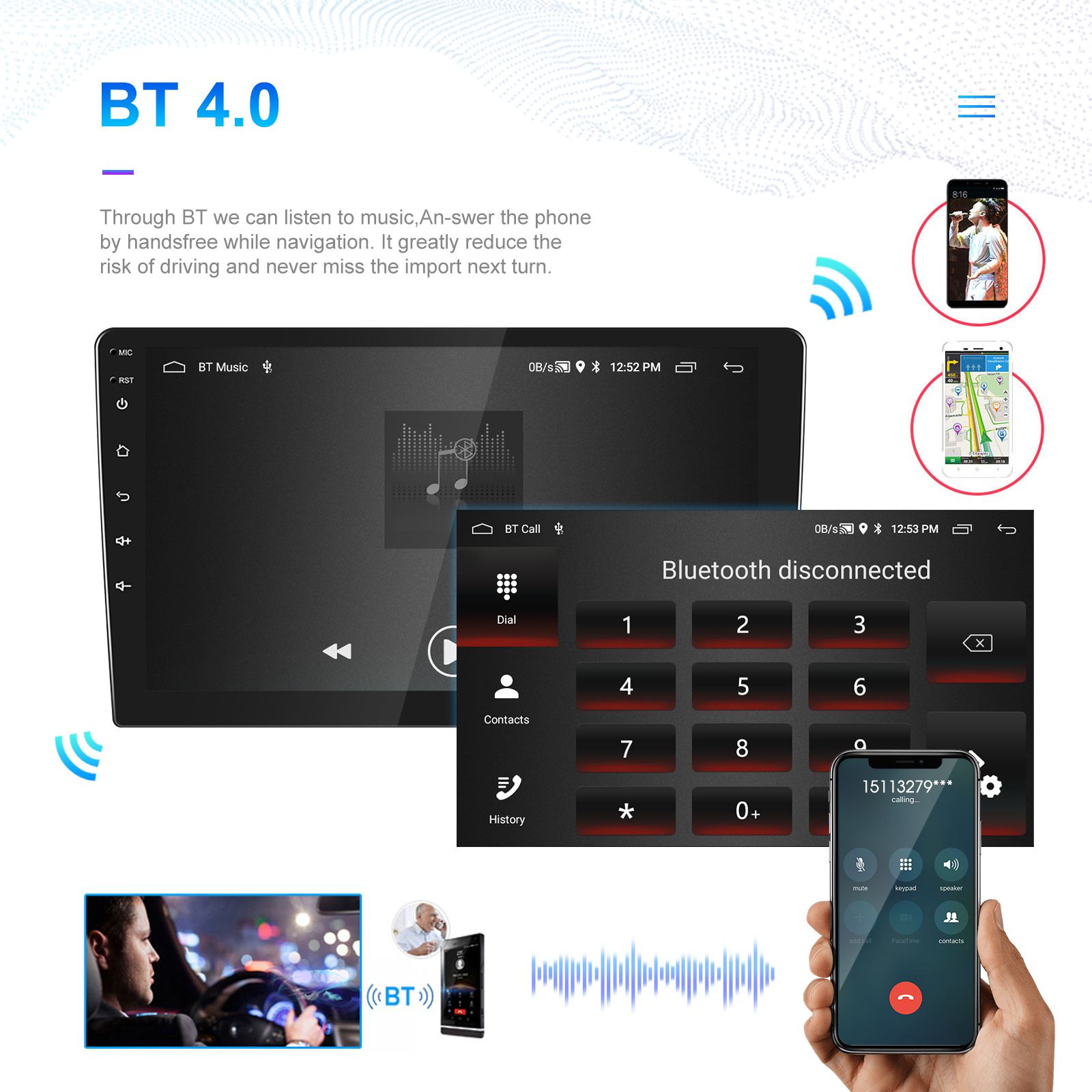 7/8/9/10/12/13 inch Wireless CarPlay Android Player with Build-in 2DIN GPS Navigation