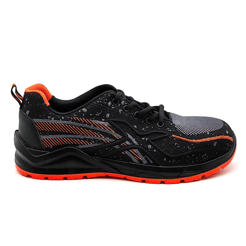 Black Breathable Flyknit Sneakers Slip Resistant Mens Athletic Steel Toe Shoes