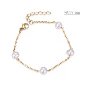 Quality 20cm 18k Gold Rhinestone Bracelet High Gloss White Pearl Bangles wholesale