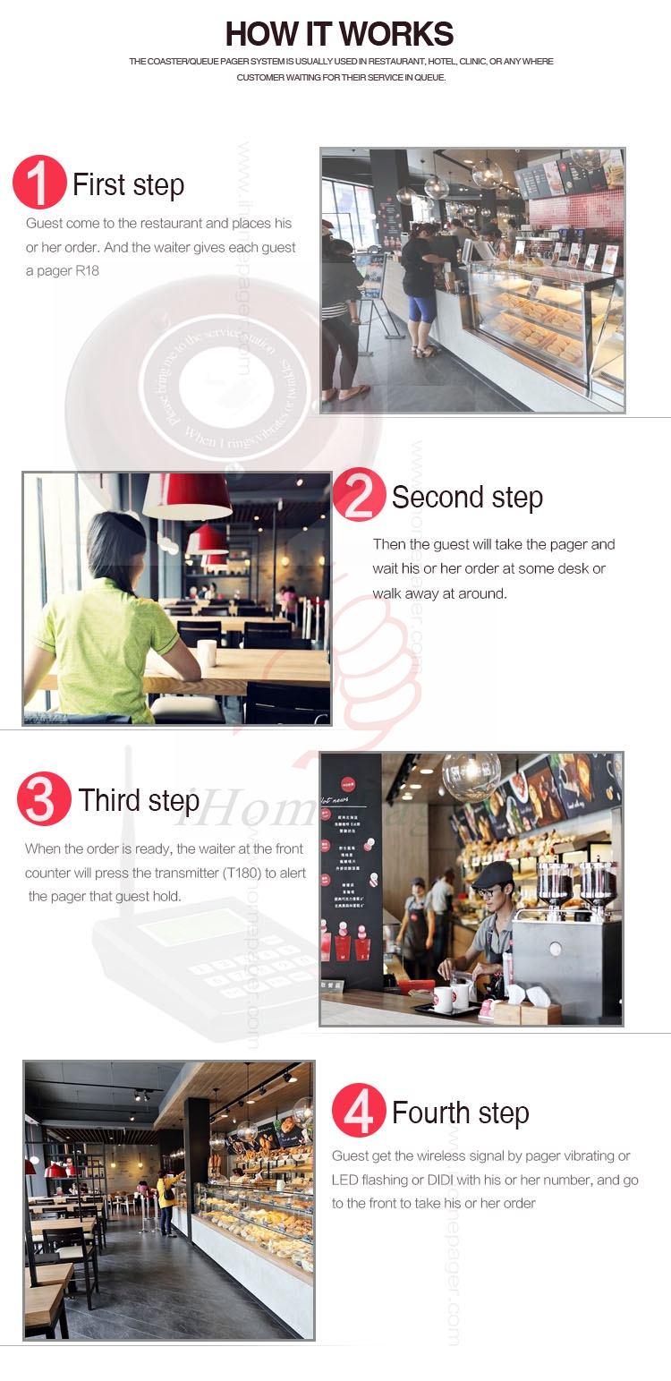 Pager Call Restaurant Pager Guest Call Wireless Paging Queuing System Call Button Rechargeable Battery Restaurant Equipment